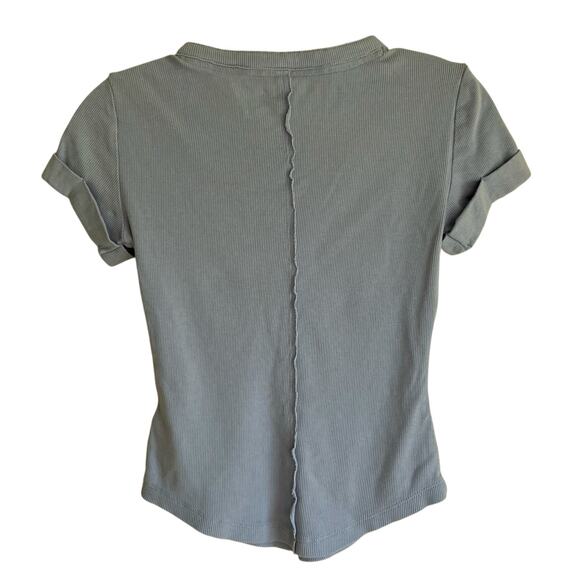 Anthropologie Pilcro XXS The Andie Ribbed Henley Top Short Sleeve Light Blue - Picture 5 of 16